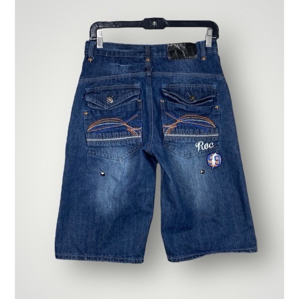 Y2K Rocawear Boys‎ 14 Blue Denim Shorts Rebels Studded Embroidered